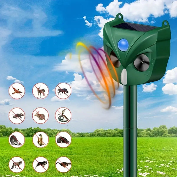 Solar-Powered Ultrasonic Animal Repellent - Waterproof With Motion Sensor & LED Flashlight - Outdoor Pest Control For Garden/Yard