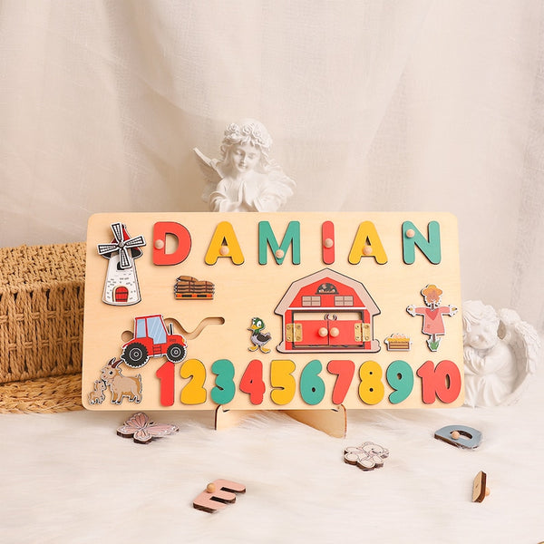 Name Puzzle 1st Gift for Kids, Wooden Puzzle with Numbers, Montessori Baby Toys, Personalized Name Puzzles for Toddlers, Baby Shower Gift