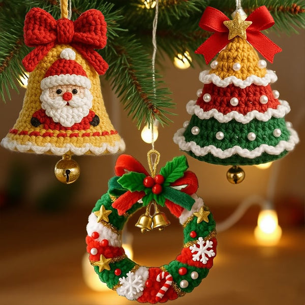 🎄🔔🎅DIY Knitted Santa Claus Bell Ornament