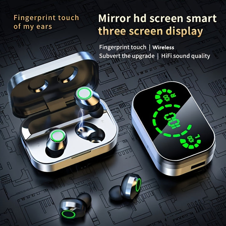 2024 Triple-Display Smart Wireless Earbuds - HD Audio, Sweatproof, Mirror Design - FOFOPO