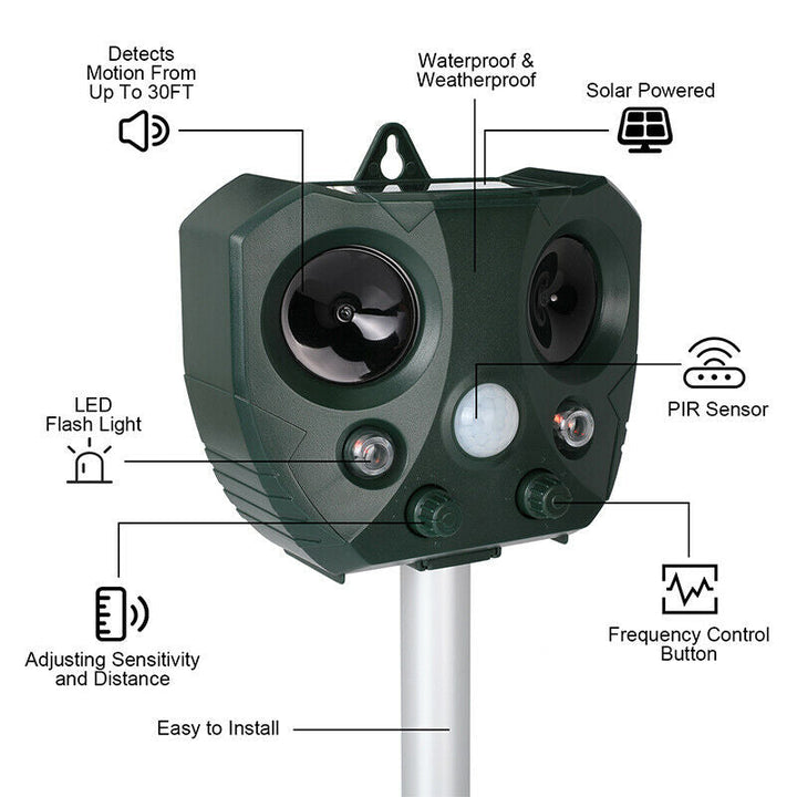 Ultrasonic Bird + Pest Repeller Solar Powered - Long Range - FOFOPO