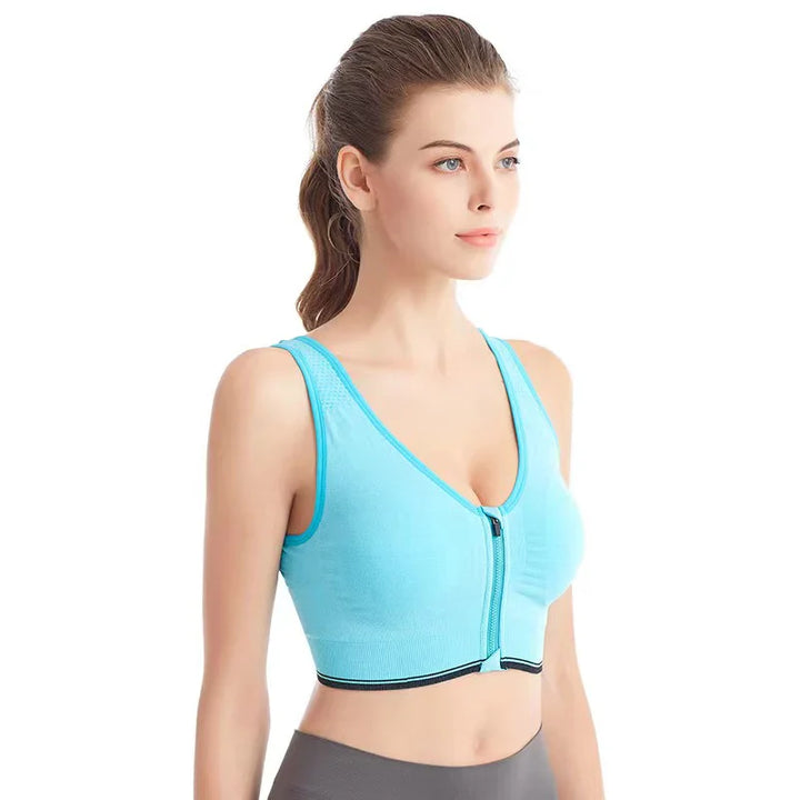 Women's Zipper Front Closure Sports Bra Racerback Yoga Bras - FOFOPO