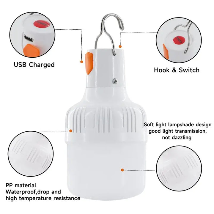 Portable 60W LED Camping Lamp - USB Rechargeable, Waterproof, Durable - Ideal for Outdoor Adventures and Emergencies - FOFOPO