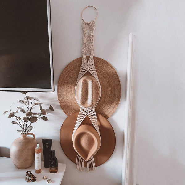 Boho Tassel Hanging Woven Hat Rack, Wall Mounted Hat Storage Rack - FOFOPO