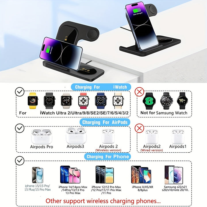 Wireless Charging Station for Multiple Devices Foldable 3 in 1 Fast - FOFOPO