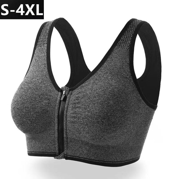 Women's Zipper Front Closure Sports Bra Racerback Yoga Bras - FOFOPO