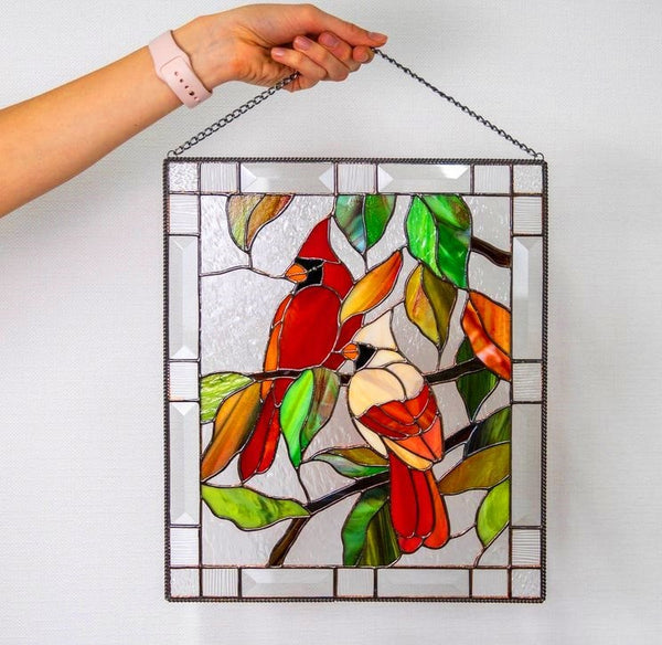 Cardinal Stained Glass Window Panel