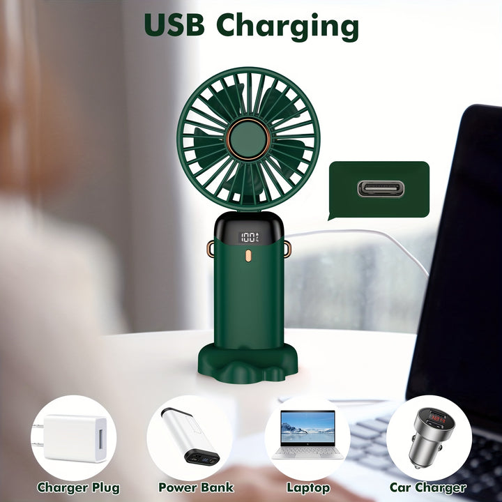 Mini Portable Handheld USB Rechargeable With 5 Speeds 90° Foldable Battery Operated Mini Fan With LED Display - FOFOPO