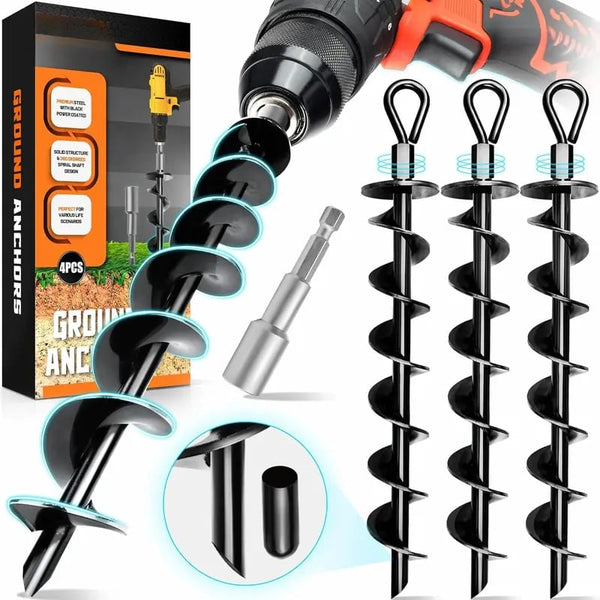 4 Pack Upgraded Ground Anchors (With Power Nut Driver Drill Bit)