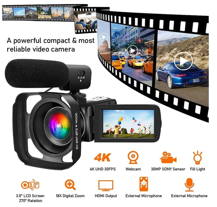 18X Digital Zoom Digital Camera, 4K Video Camera Camcorder Vlogging Camera Recorder - FOFOPO