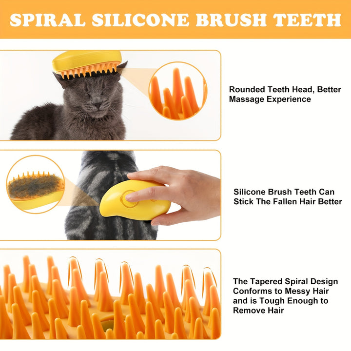 3 In 1 Steamy Cat Brush, Pet Hair Removal Brush For Cats - FOFOPO