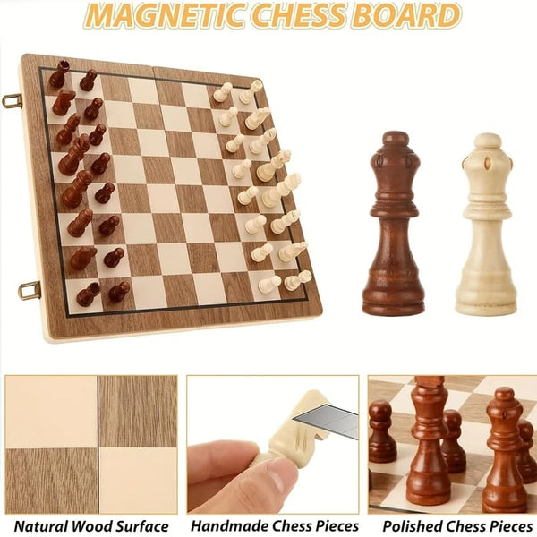 Magnetic Wooden Chess and Checkers Game Set