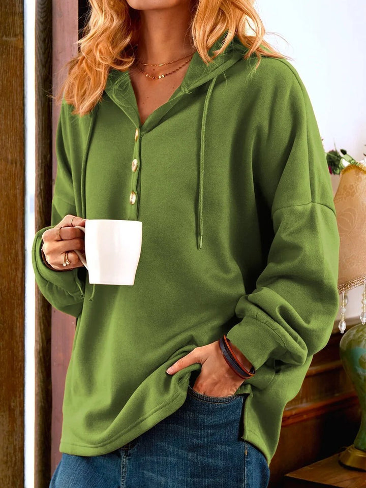 Vintage Solid Color Long Sleeve Buttoned Sweatshirt - FOFOPO