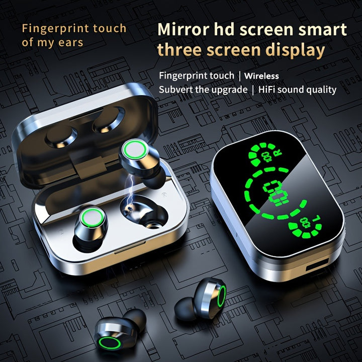 Wireless earphones with mirror digital display - FOFOPO