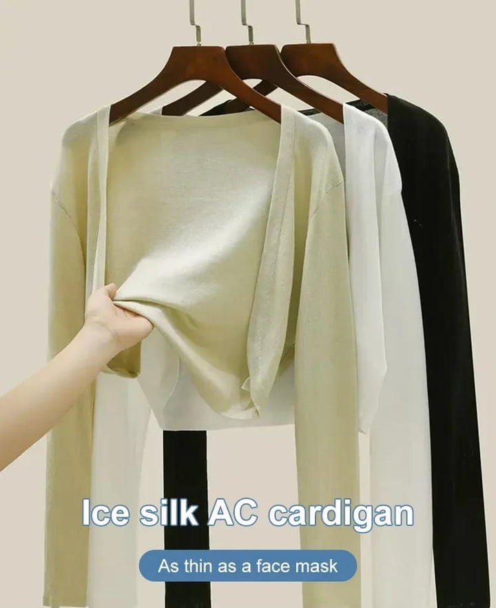 Sun knit Cardigan Women's thin ice silk Coat shawl air-conditioned shirt with slip skirt - FOFOPO