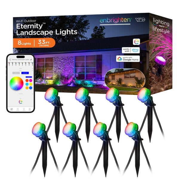 Enbrighten VIBE WiFi Color-Changing Eternity Landscape Lights, 8 Lights, 33ft. Black Cord