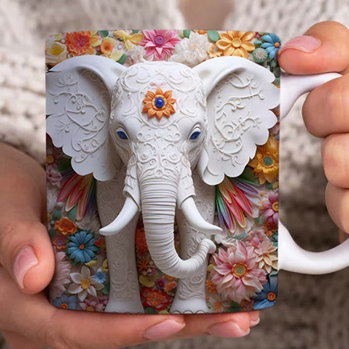 3D Elephant Flowers Mug - FOFOPO