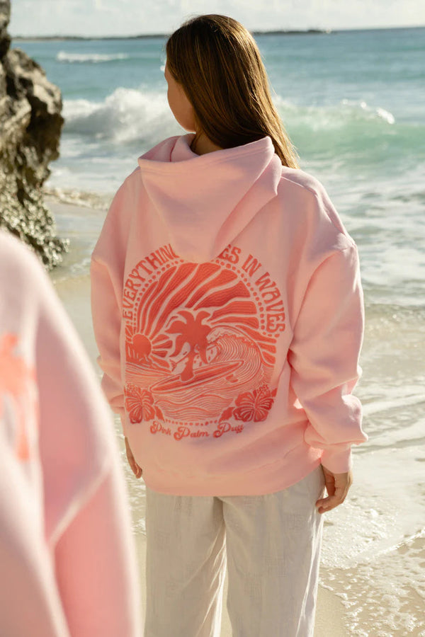 Pink Palm Puff "Everything Comes in Waves" Oversized Hoodie