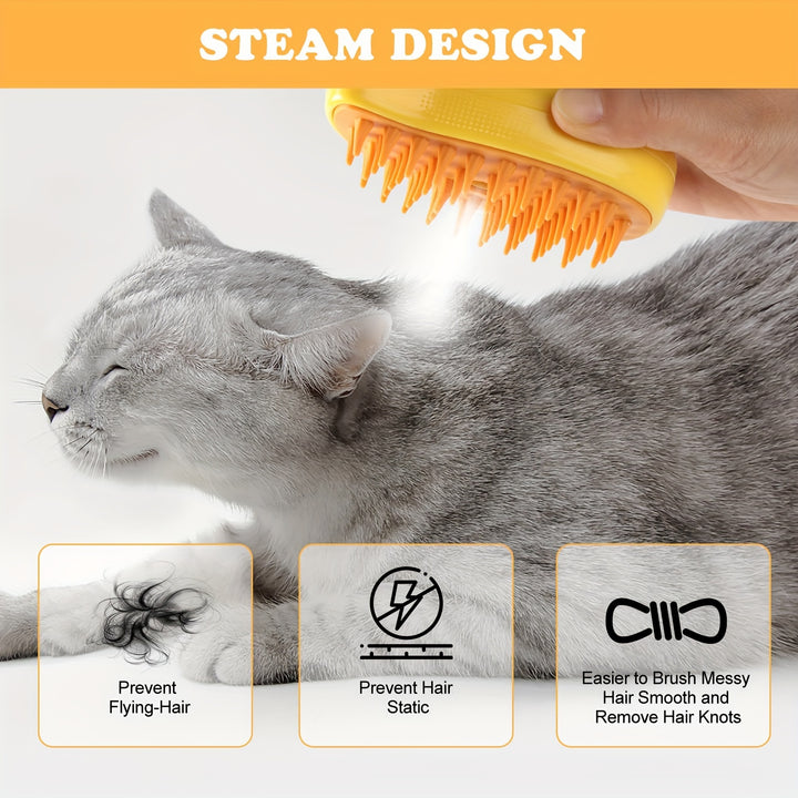 3 In 1 Steamy Cat Brush, Pet Hair Removal Brush For Cats - FOFOPO