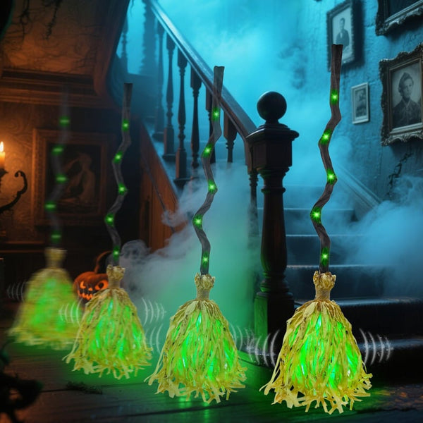 35" Animated Witch Broom Halloween Decor Light up Moving Broomstick with Spooky Sounds