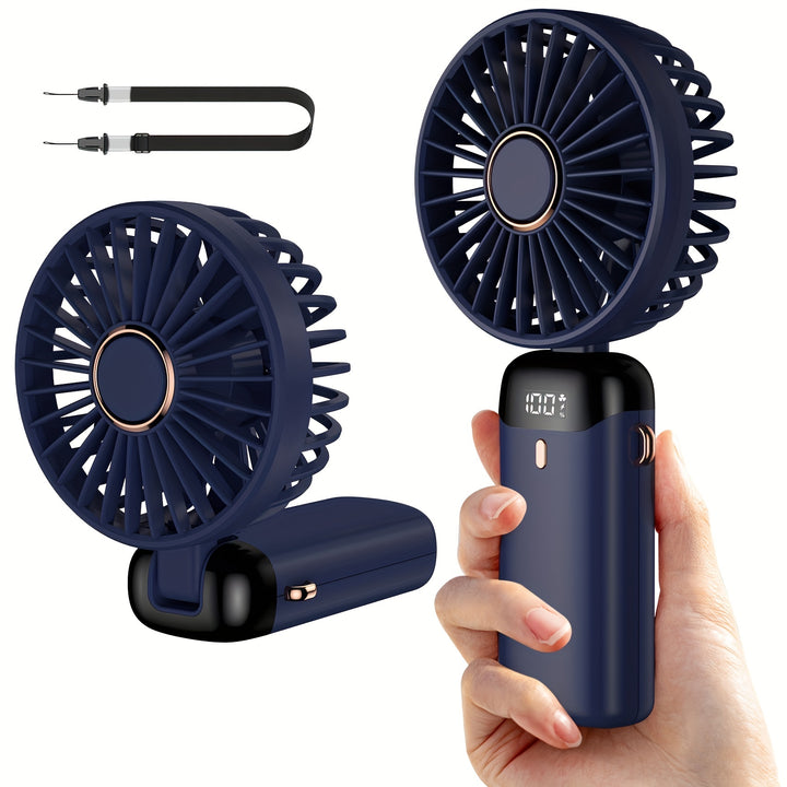 Mini Portable Handheld USB Rechargeable With 5 Speeds 90° Foldable Battery Operated Mini Fan With LED Display - FOFOPO