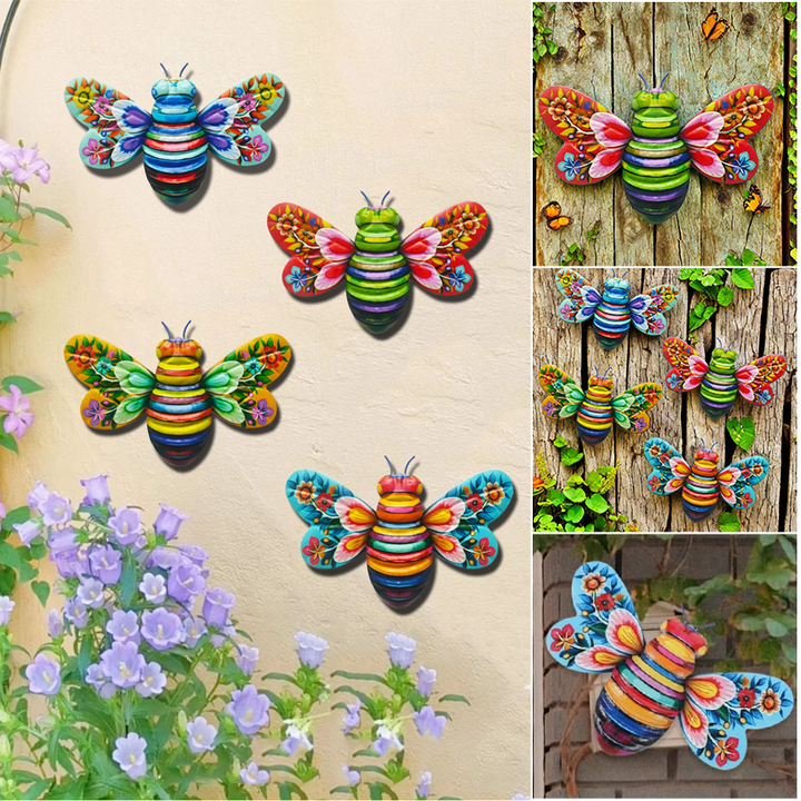 Iron Bee Art Sculpture Hanging Wall Decorations for Garden - FOFOPO