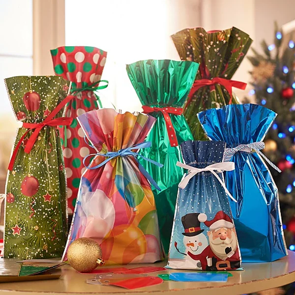 Drawstring Christmas Gift Bags 5 Sets