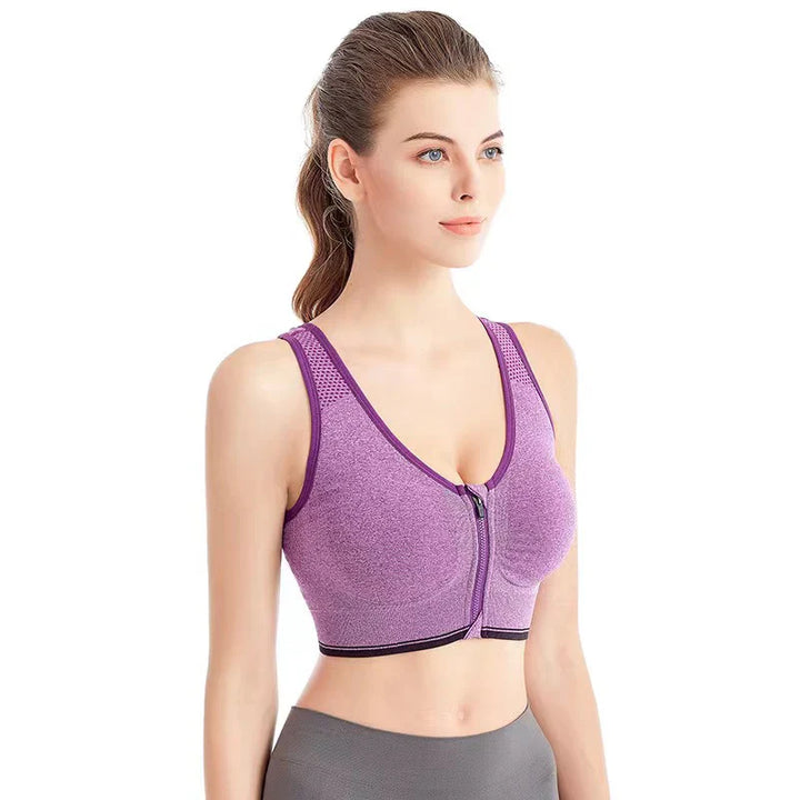 Women's Zipper Front Closure Sports Bra Racerback Yoga Bras - FOFOPO