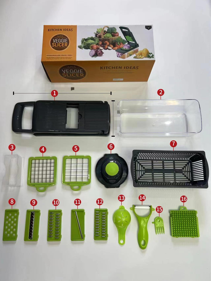 14/15/16pcs/Set, Vegetable Chopper, Multifunctional Fruit Slicer, Manual Food Grater - FOFOPO