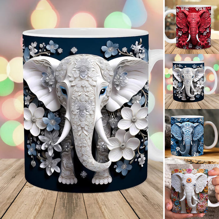 3D Elephant Flowers Mug - FOFOPO