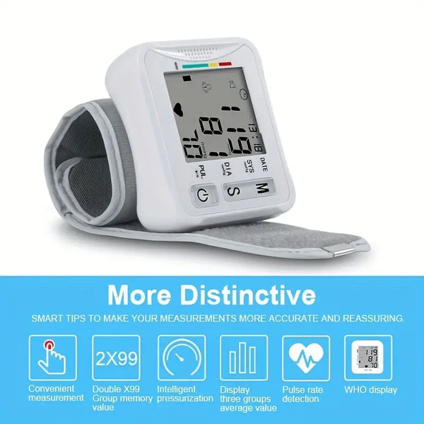 Compact Digital Wrist Blood Pressure Monitor - One-Touch, Irregular Heartbeat Indicator, Battery-Free Operation - FOFOPO