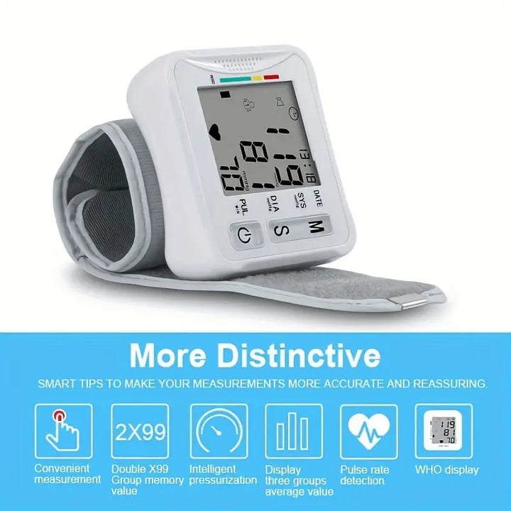 Compact Digital Wrist Blood Pressure Monitor - One-Touch, Irregular Heartbeat Indicator, Battery-Free Operation - FOFOPO