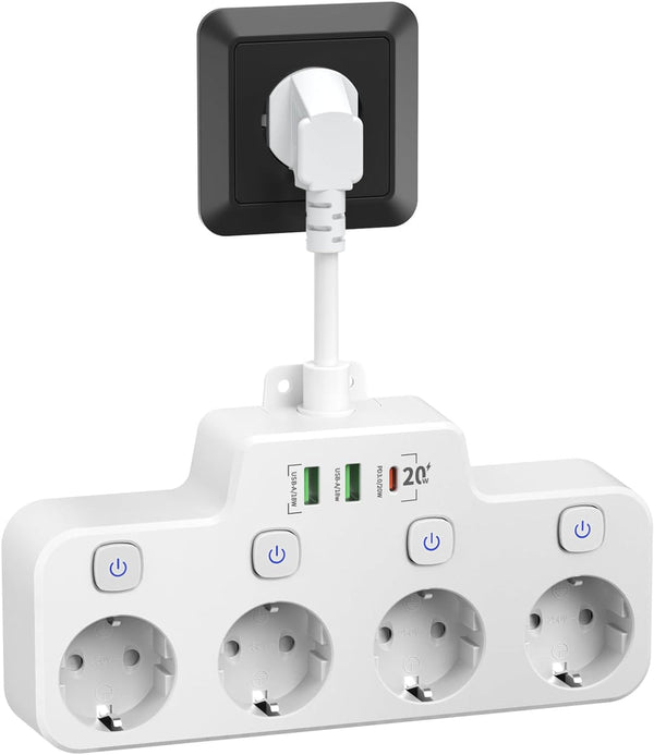 Wall-mounted Power Strip With Independent Switch - 2 USB A And 1 USB C