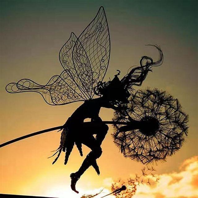 Metal Windmill Fairies And Dandelions Dance Together Metal Garden Yard Art Decor - FOFOPO