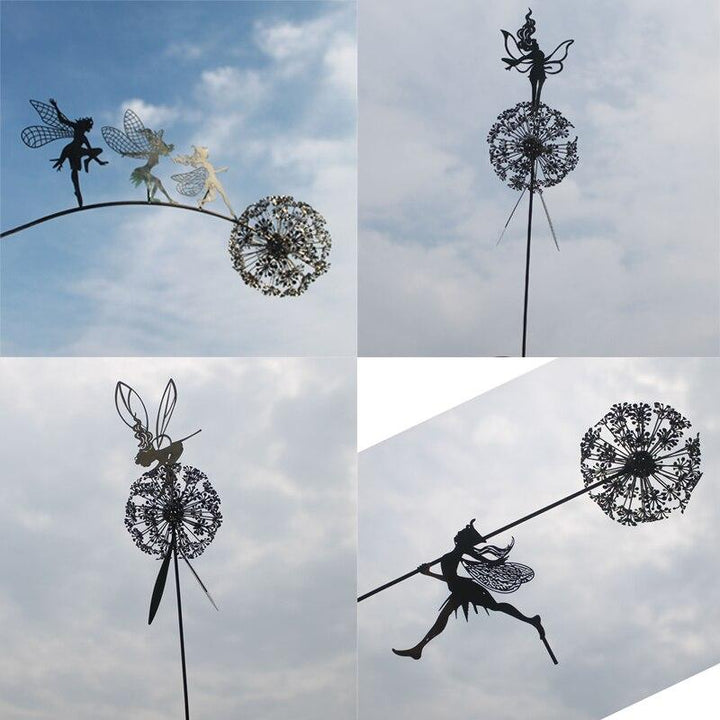 Metal Windmill Fairies And Dandelions Dance Together Metal Garden Yard Art Decor - FOFOPO