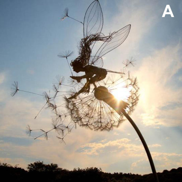 Metal Windmill Fairies And Dandelions Dance Together Metal Garden Yard Art Decor - FOFOPO