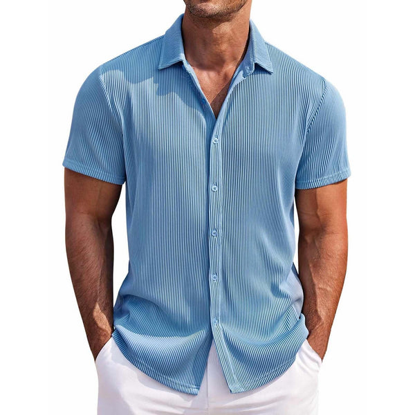 Men's Cotton Striped Jacquard Casual Loose Short Sleeve Shirt