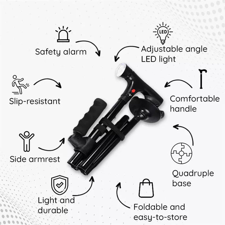 Multi-Functional Foldable LED Walking Cane - FOFOPO