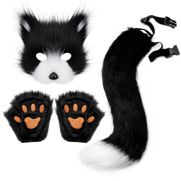 Halloween Costume Set: Realistic Fox Mask, Gloves, Plush Fox Tail, Handmade Animal Tail