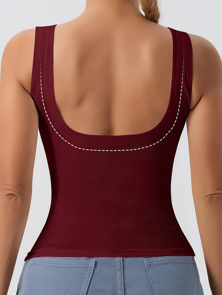 Slim Solid Color Sports Tank Top With Detachable Chest Pad - FOFOPO