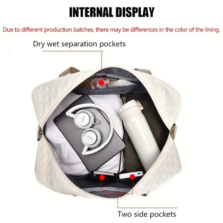 Lightweight Argyle Pattern Luggage Bag, Large Capacity Travel Duffle Bag, Portable Overnight Bag - FOFOPO