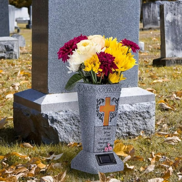 Solar-powered cross angel flowerpot solar-powered cemetery vase with LED