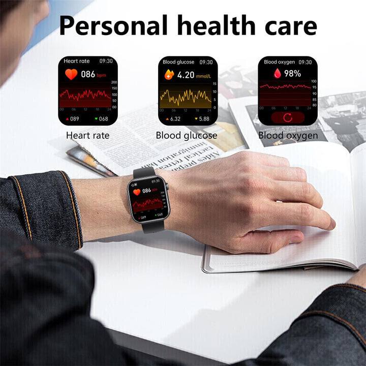 Blood Sugar Blood Pressure Heart Rate Blood oxygen Sleep Monitoring Waterproof Smartwatch - FOFOPO