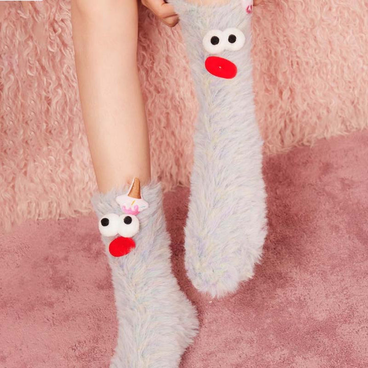 Coral Velvet Three-dimensional Quirky Socks, Cute Cartoon Wacky Novelty Socks - FOFOPO