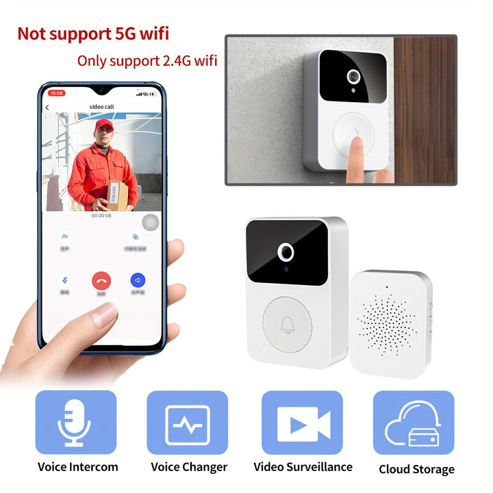 Intelligent Visual Doorbell Home Intercom HD Night Vision WiFi Rechargeable Security Door Doorbell - FOFOPO