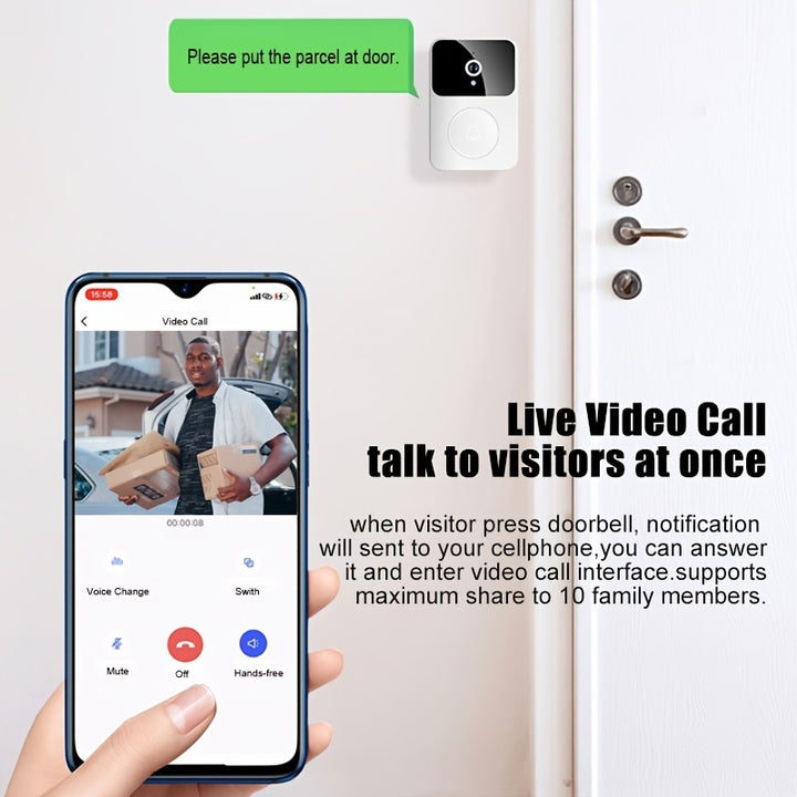 Intelligent Visual Doorbell Home Intercom HD Night Vision WiFi Rechargeable Security Door Doorbell - FOFOPO