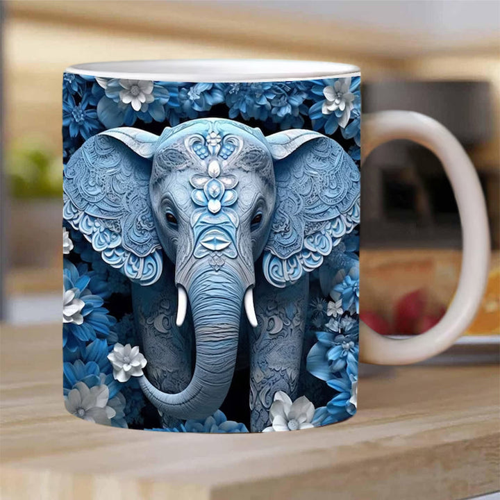 3D Elephant Flowers Mug - FOFOPO