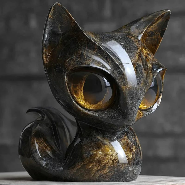 Obsidian Gaze: The Enigmatic Cat Sculpture