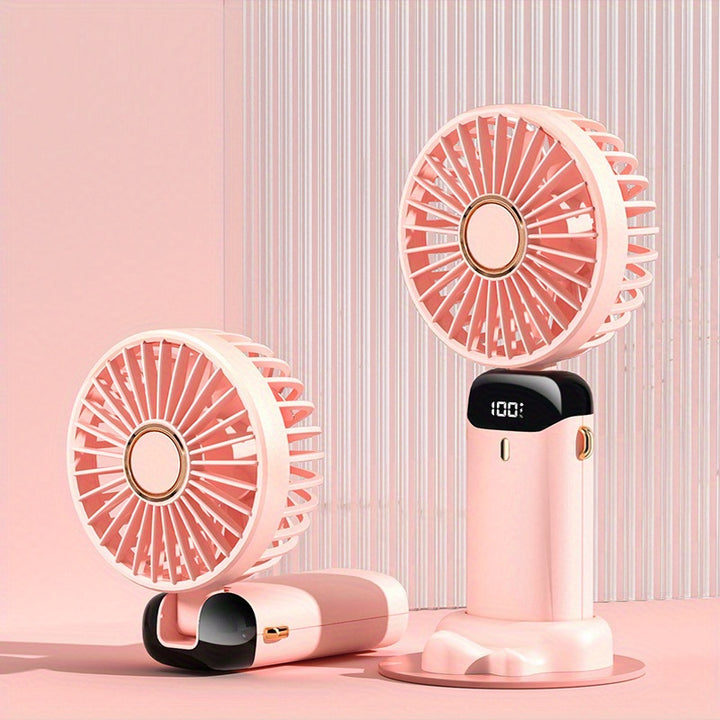 Mini Portable Handheld USB Rechargeable With 5 Speeds 90° Foldable Battery Operated Mini Fan With LED Display - FOFOPO