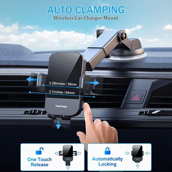 Ultra-Fast 15W RapidWireless Car Charger - Smart Auto Clamping Phone Mount - FOFOPO